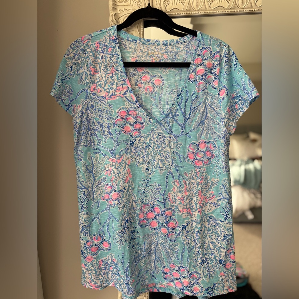 Lilly Pulitzer Etta V-Neck Women’s T-shirt | Blue and Pink